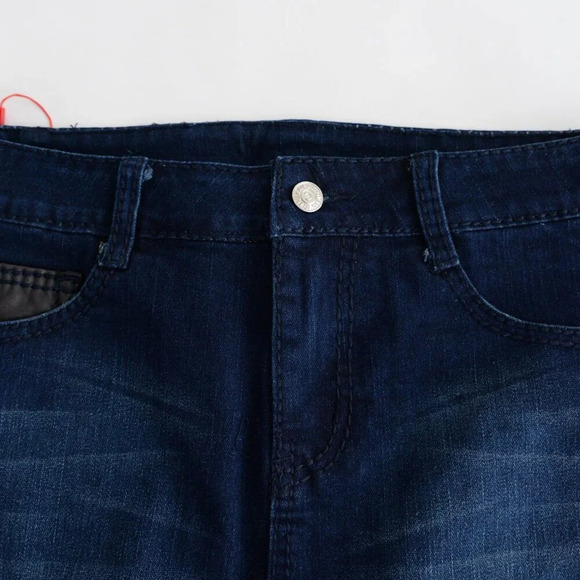 True Religion '03 Y2K Dark Wash With Leather Accent Mini Denim Low Rise Skirt 29 - Picture 5 of 13